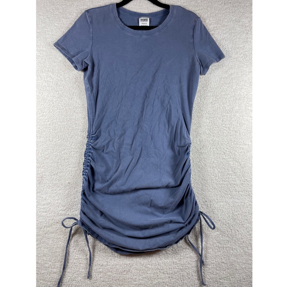 PINK bodycon dress‎ t shirt ruched sides S mcbling off duty sporty chic lounge